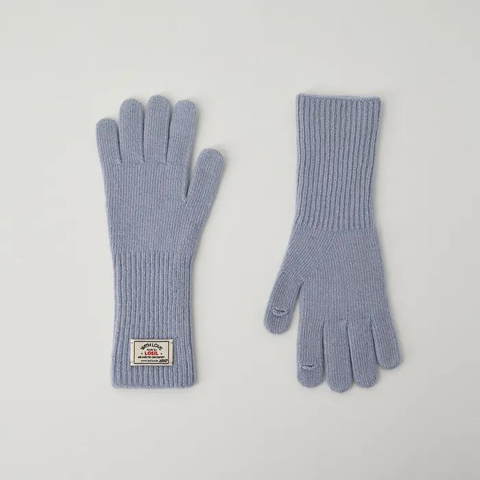 핑거홀 울 니트 장갑 - 스카이 블루