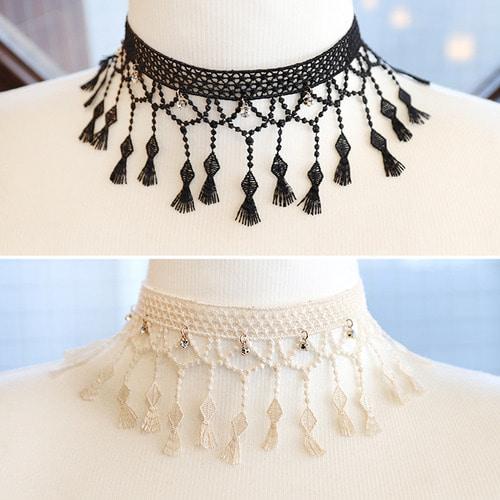 보헤미안 프린지 초커 [일본 출고 보헤미안 내츄럴 프린지 레이스 초커 necklace]