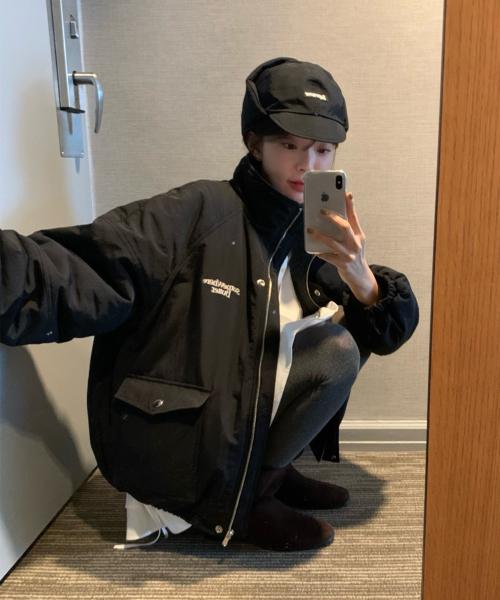 Fleece Over-Fit Padding Jumper - Black