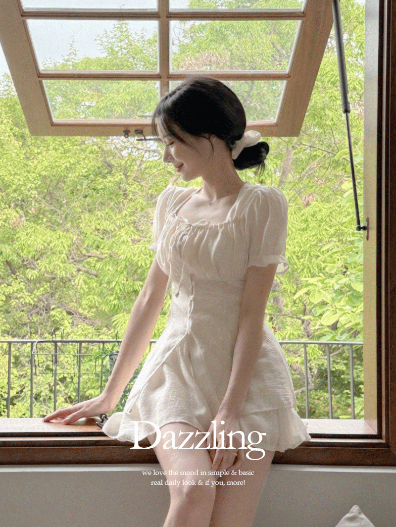 유어버튼 [주문폭주!여유주문!/여름신상☀/set] 다즐링 스퀘어 리본 블라우스+플레어 숏팬츠