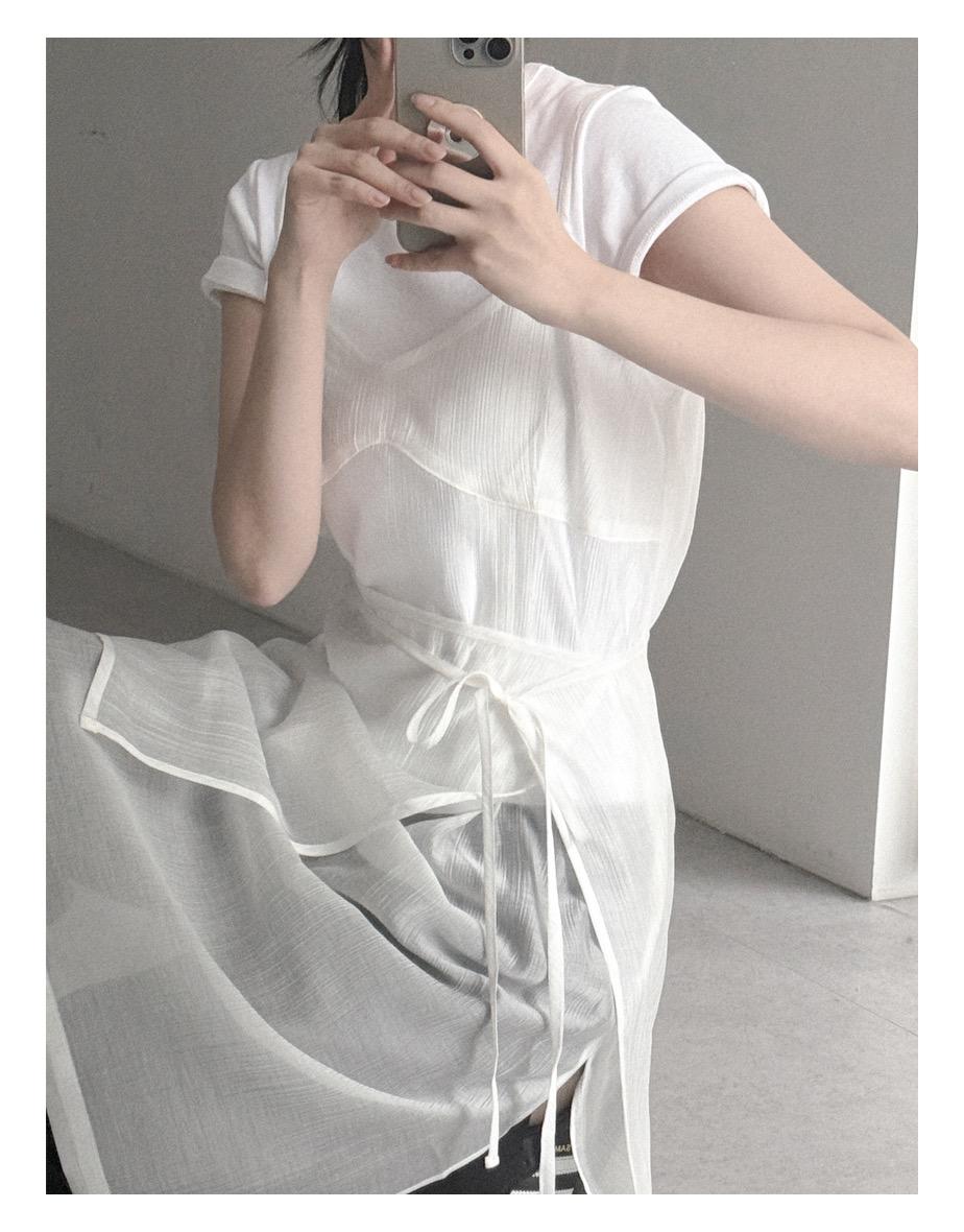 [2p_set] 웨이브 시스루 원피스/스커트 세트