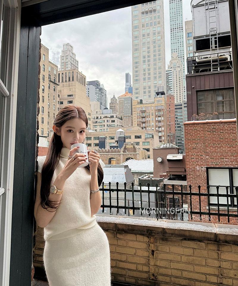 모헤어울 캡소매탑 미디스커트 니트 투피스 (개별선택)