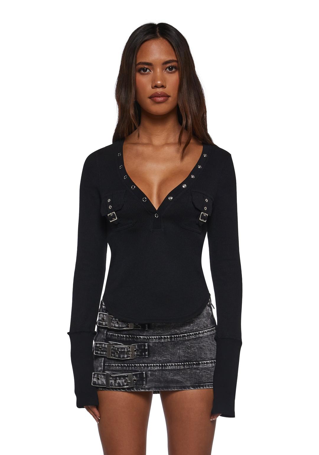 Brianna Long Sleeve Top - Black - BLACK / XX-Small