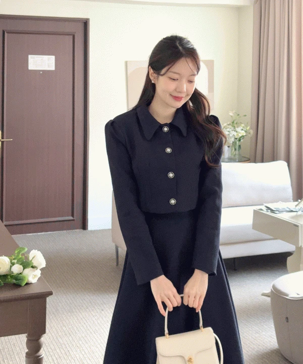 [SET] 위시 트위드 크롭 자켓 + 플레어 스커트 셋업