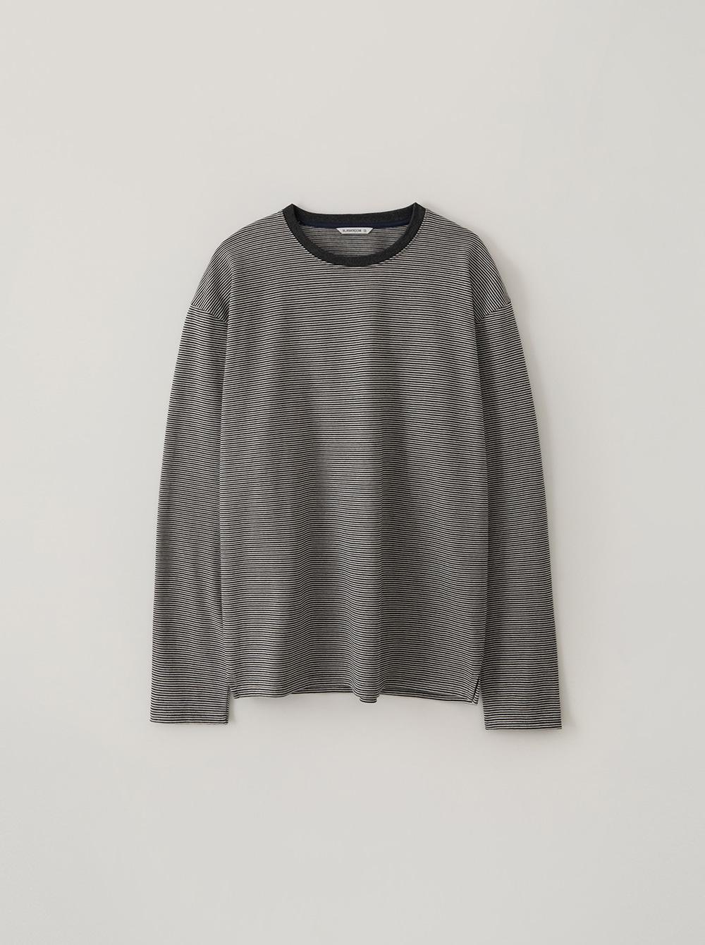PENCIL STRIPE LONG SLEEVE T_MONO GRAY