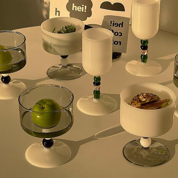 핸드메이드 글라스 구슬 손잡이 와인 디저트 잔