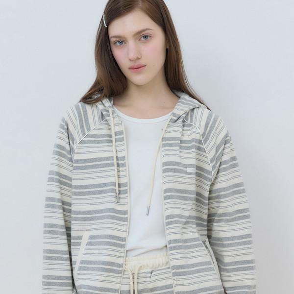 피코 스트라이프 래글런후디드 집업 - Grey