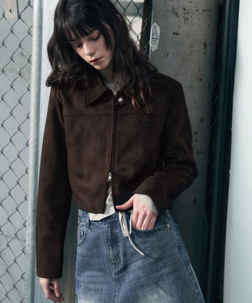 레더리(LEATHERY)  커브드 스웨이드 크롭 집업 자켓 [DARK BROWN] - 사이즈 & 후기 | 무신사