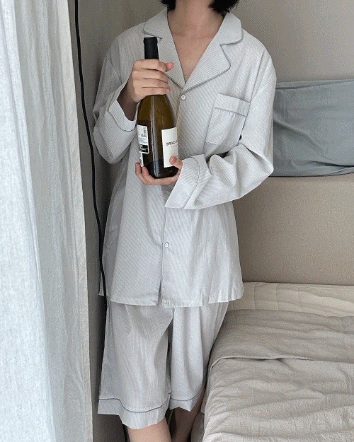 [unisex] 비욘드 면 긴팔 반바지 파자마 set - 2 size