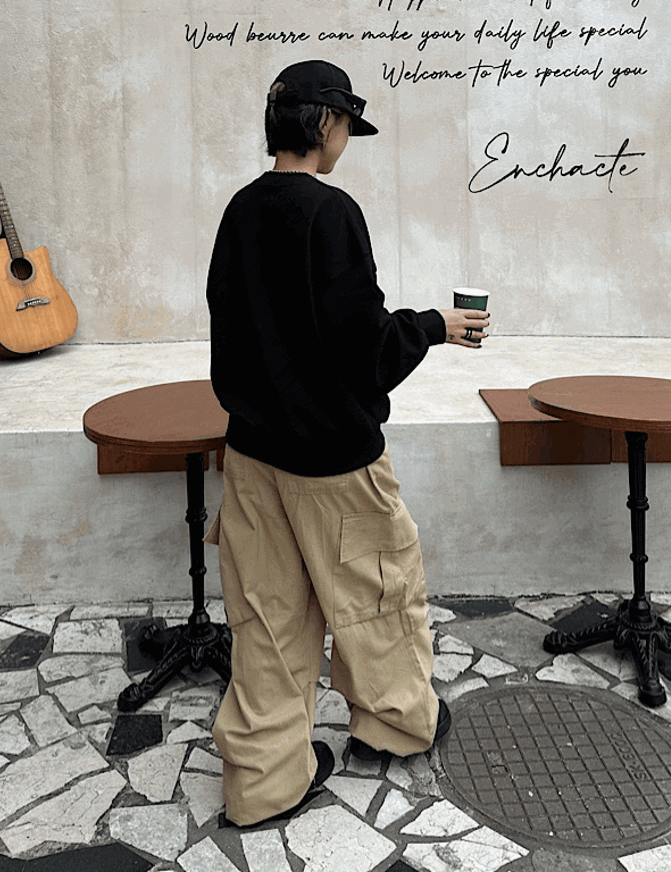 밴딩 사선 벌룬 롱 카고 팬츠