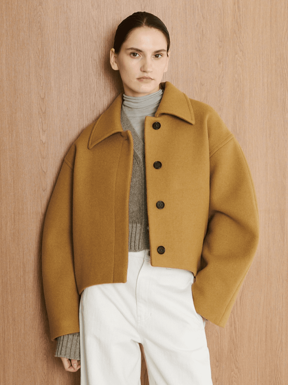 Flicka Cropped Wool Coat Beige
