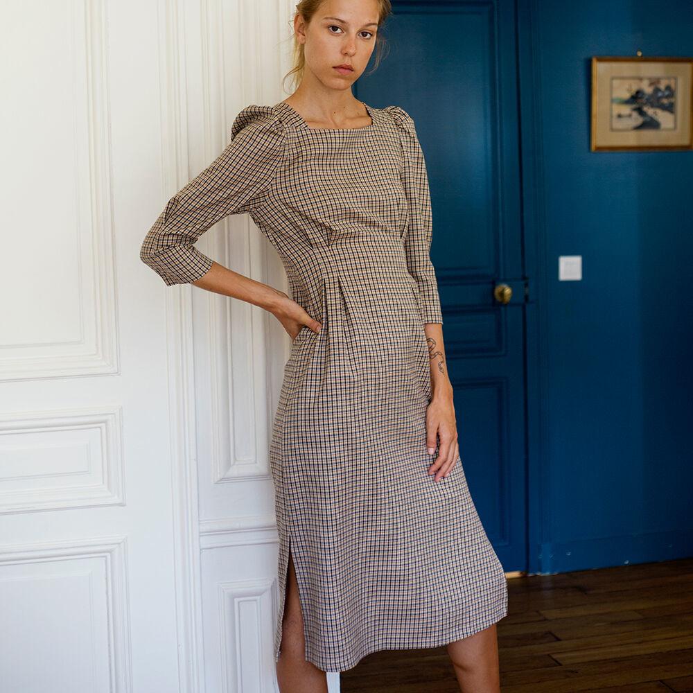 [LETQSTUDIO] Waist-tuck Volume Dress_Check