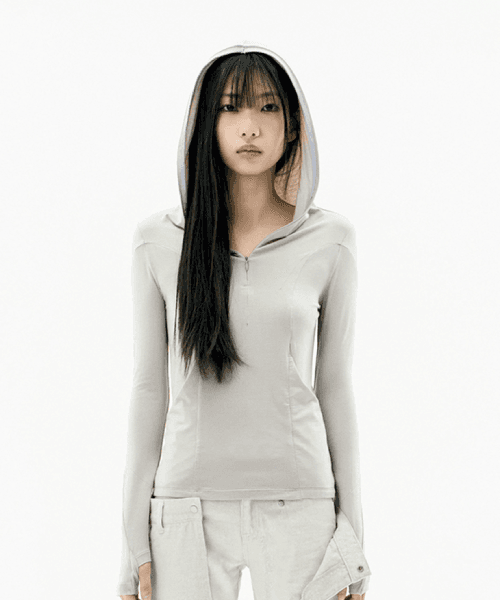 오호스(OJOS)  Half Full Zipper Hoodie / Beige - 사이즈 & 후기 | 무신사