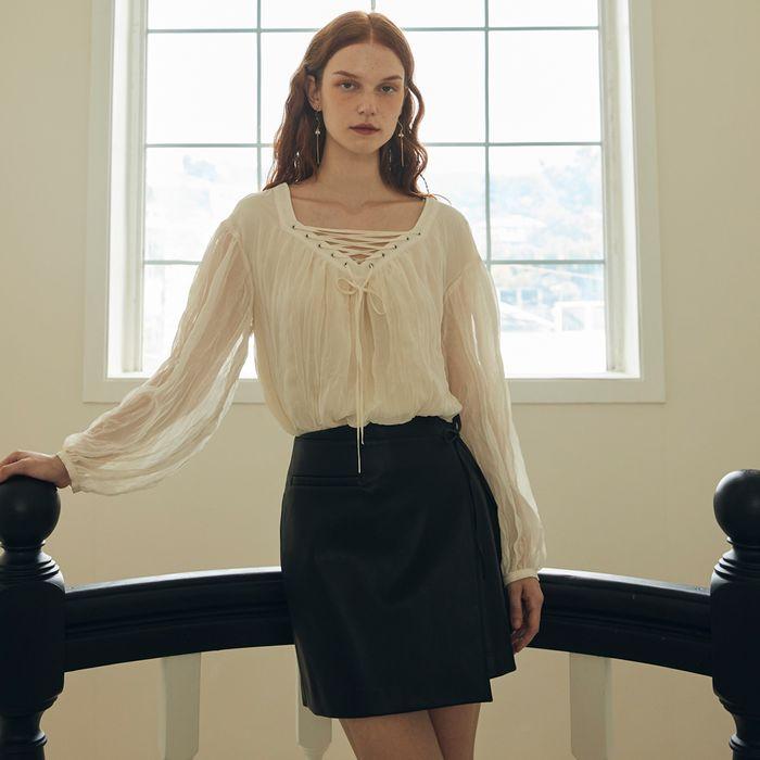 LACE UP CHIFFON BLOUSE_CREAM
