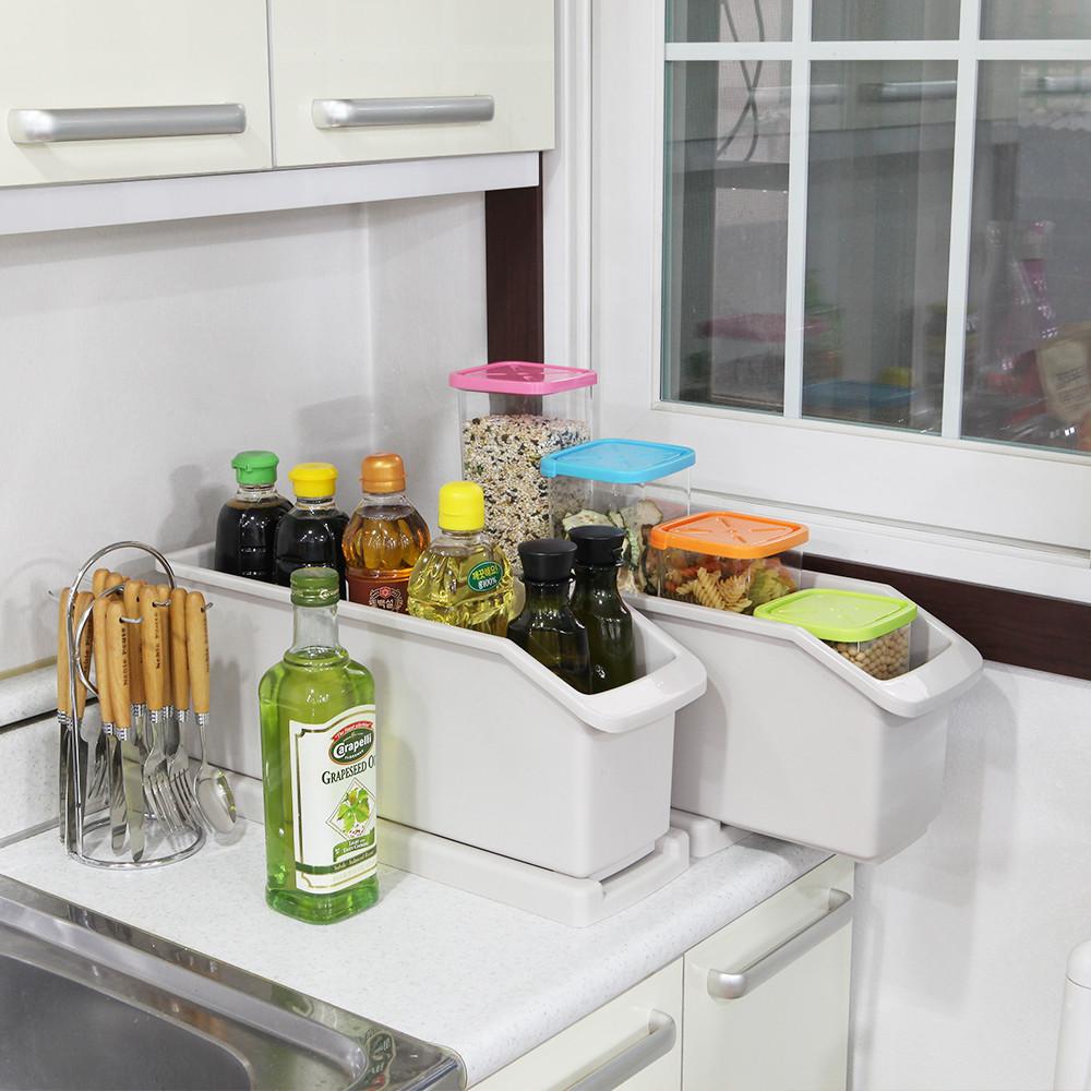 창신리빙 슬라이딩 싱크대 정리 트레이 양념통 주방선반 수납 하부장 1+1