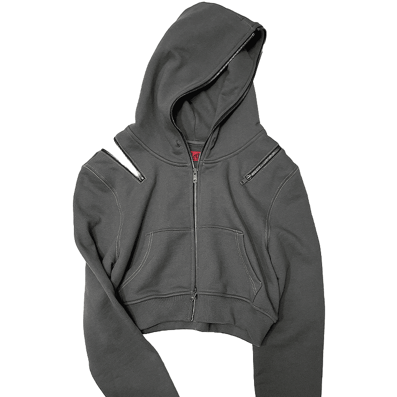 [STILL LETHARDY] ANTIQUE ZIPPER CROP HOODIE