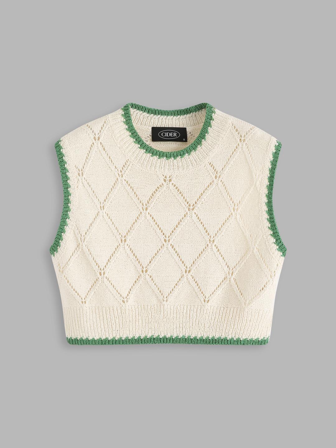 Hollow Knit Check Pattern Tank