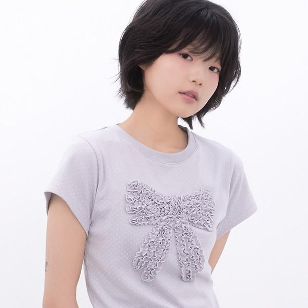 Dot Frill Ribbon T-Shirt (BABYBLUE)