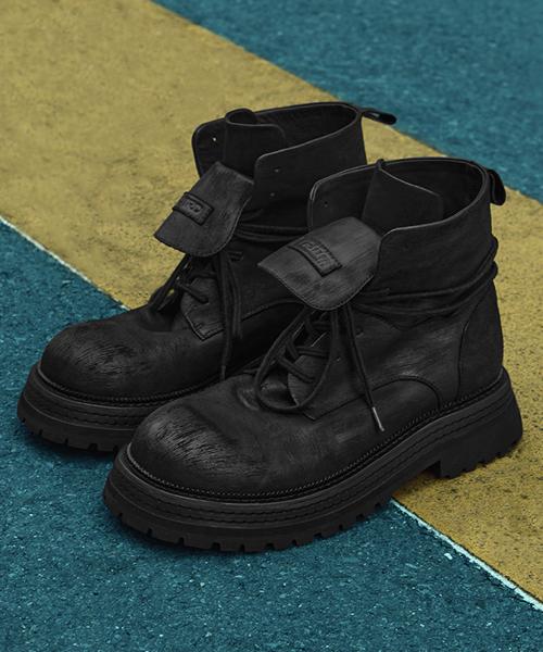 WTRD5140 카일 홀스레더 7홀 컴뱃 부츠 블랙 워싱