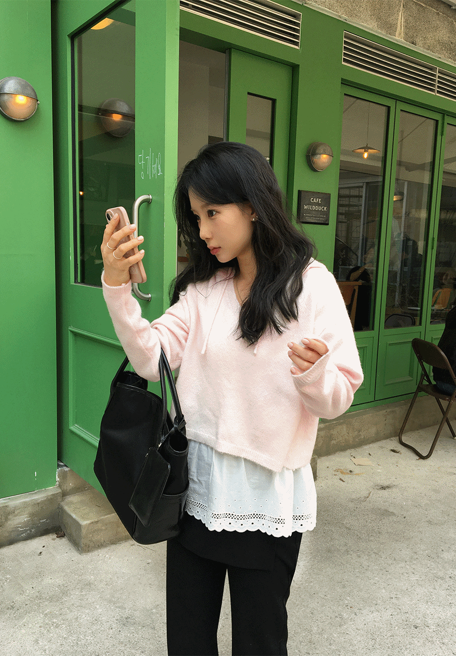 [봄신상] 슈와 심볼 후드 크롭 니트 3color