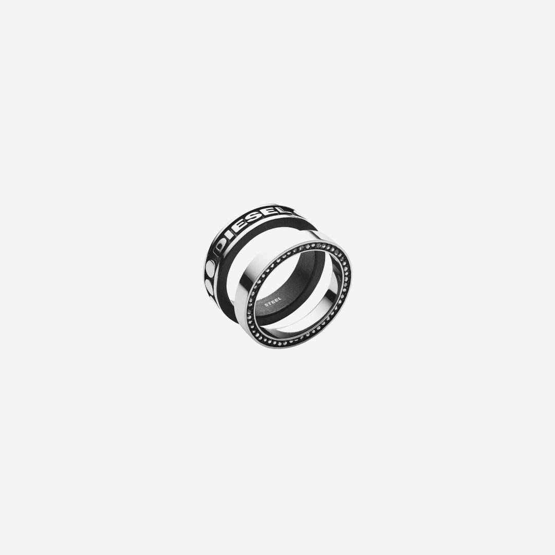 Diesel Dx1170 Stainless Steel Ring Set Silver Black (Set of 2)