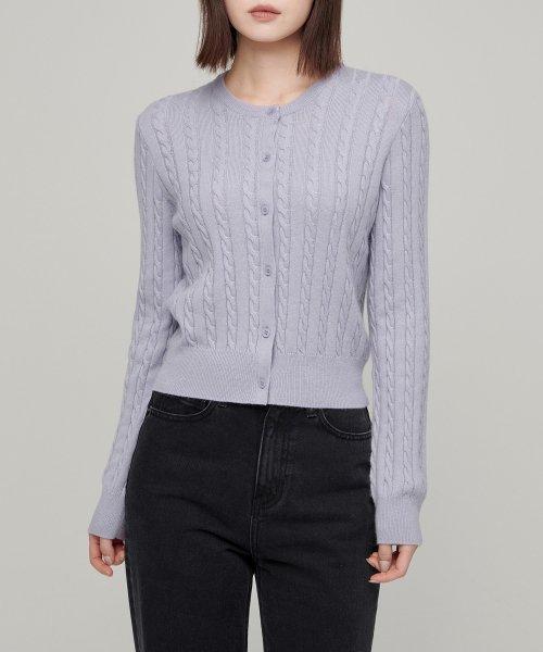 우먼즈 앙고라 블렌드 케이블 라운드 넥 가디건 [라이트 퍼플]