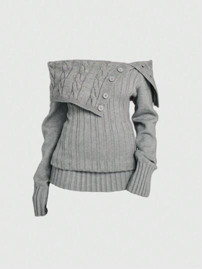 ROMWE Y2K Style Women's Off-Shoulder Ribbed Knit Cropped Sweater