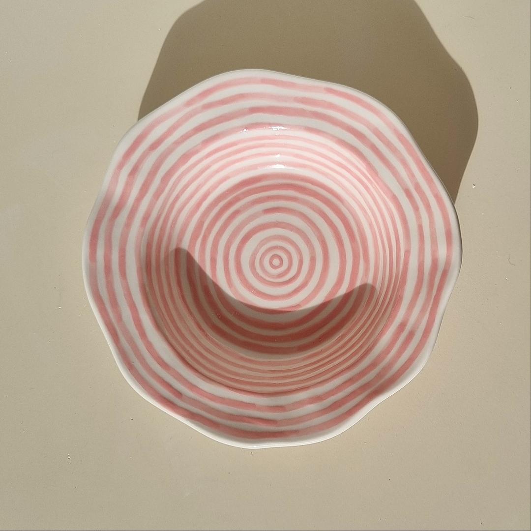 핑크 스트라이프 파스타접시