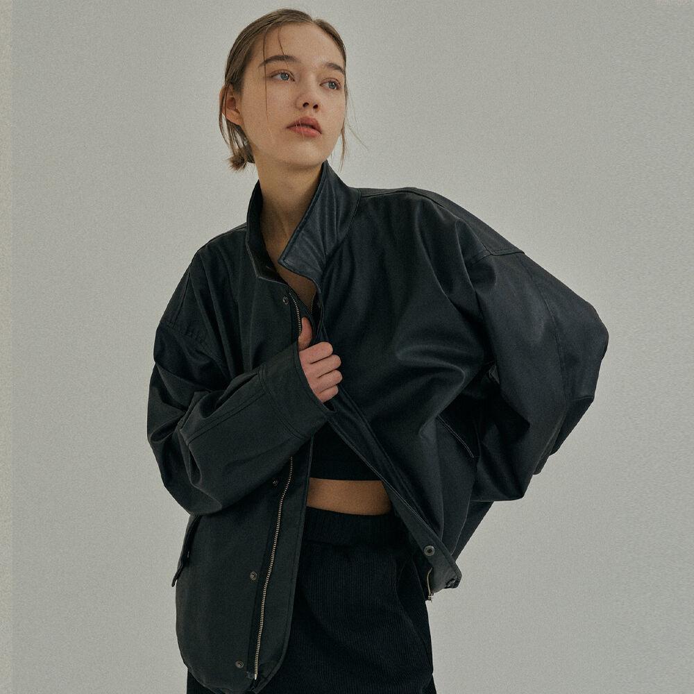 Vegan Leather Oversized Fit Jacket (Black)