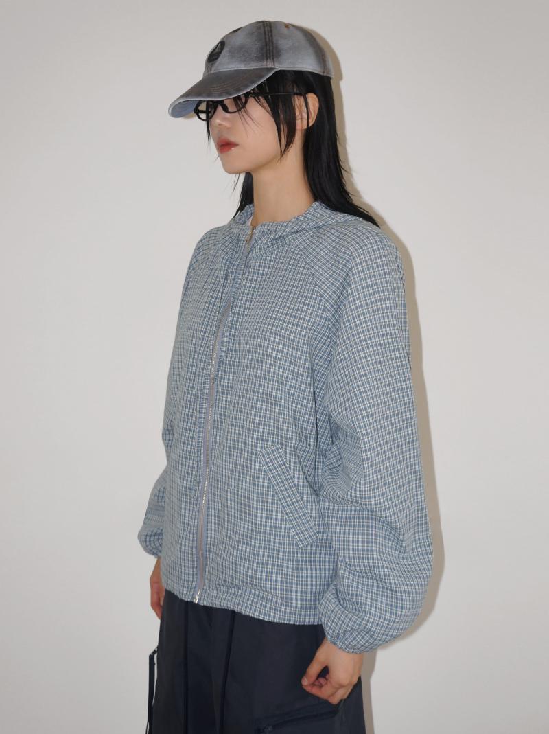 아케 SMALL CHECK HOOD JP (blue / brown)