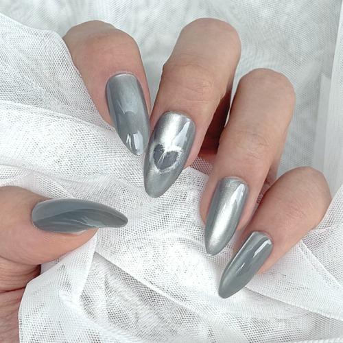 딥그레이 하트 자석젤 네일팁