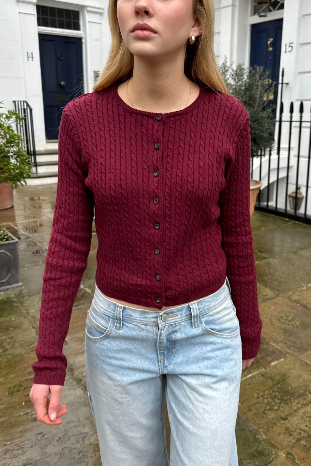 Zoe Cable Knit Cardigan - Burgundy / XS/S