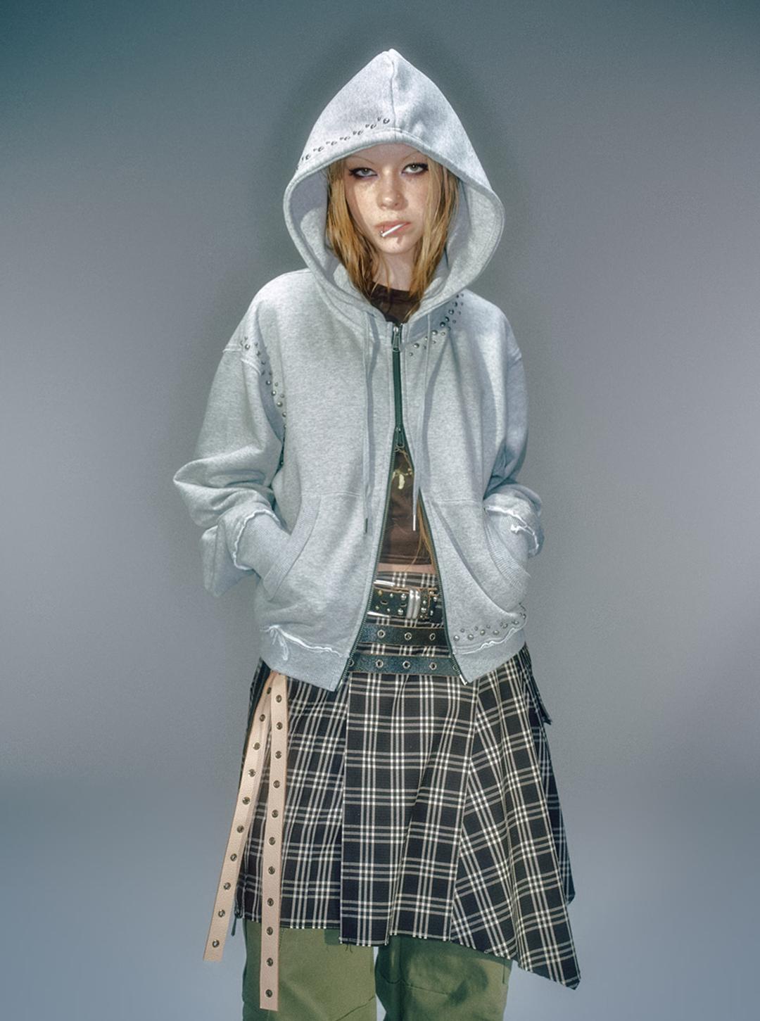 WOMEN NOAH STUD HOOD ZIP-UP GREY