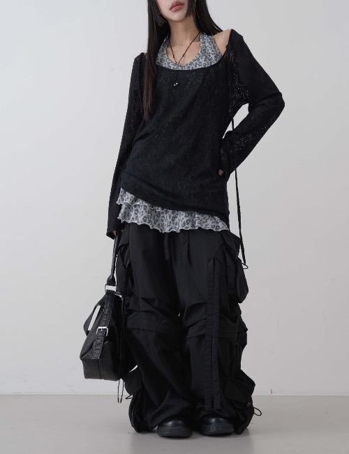 로웨어 butterfly lace see through tee