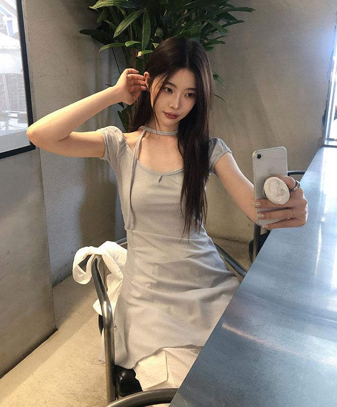 니어웨어 플랜터 퍼프 미니원피스(2color) - 스카프set