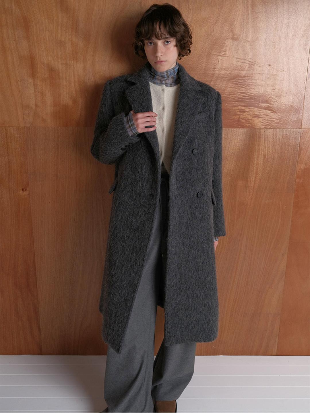 Hairy Two-Button Long Coat VW5WH044_2color