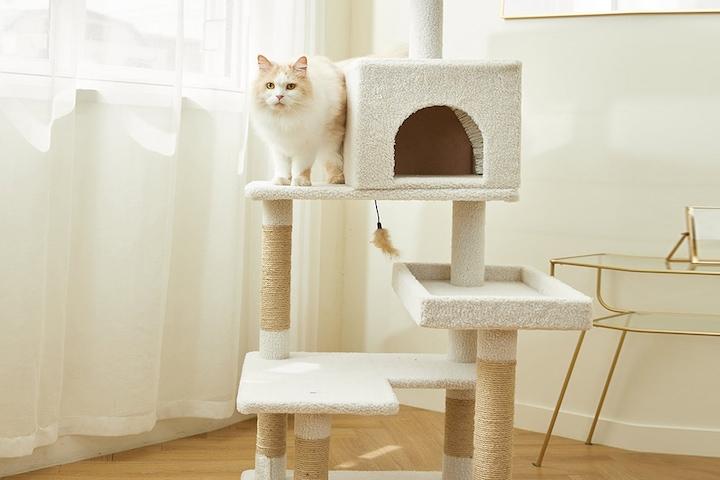 GP 6단 터널 숨숨집 고양이 중형 캣타워 138cm 양털베이지