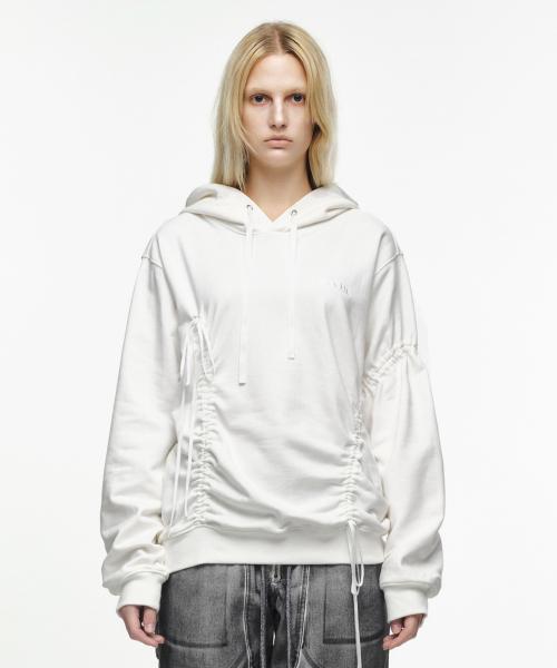 SHIRRING HOODIE SWEAT SHIRT (UNISEX) IVORY