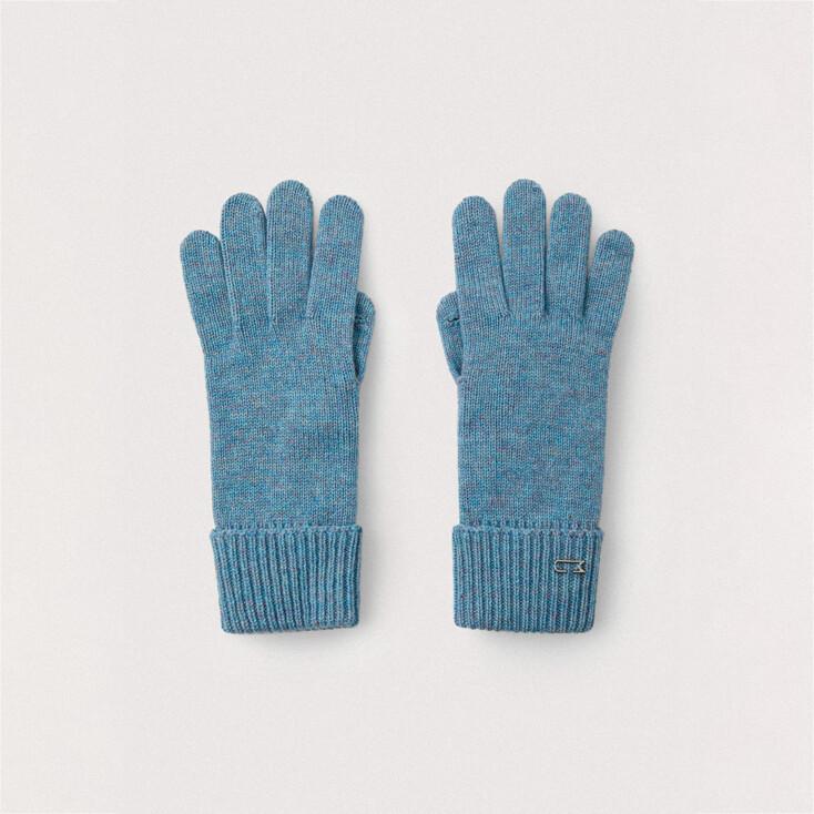 Wool cashmere ribbed gloves_Dusty blue