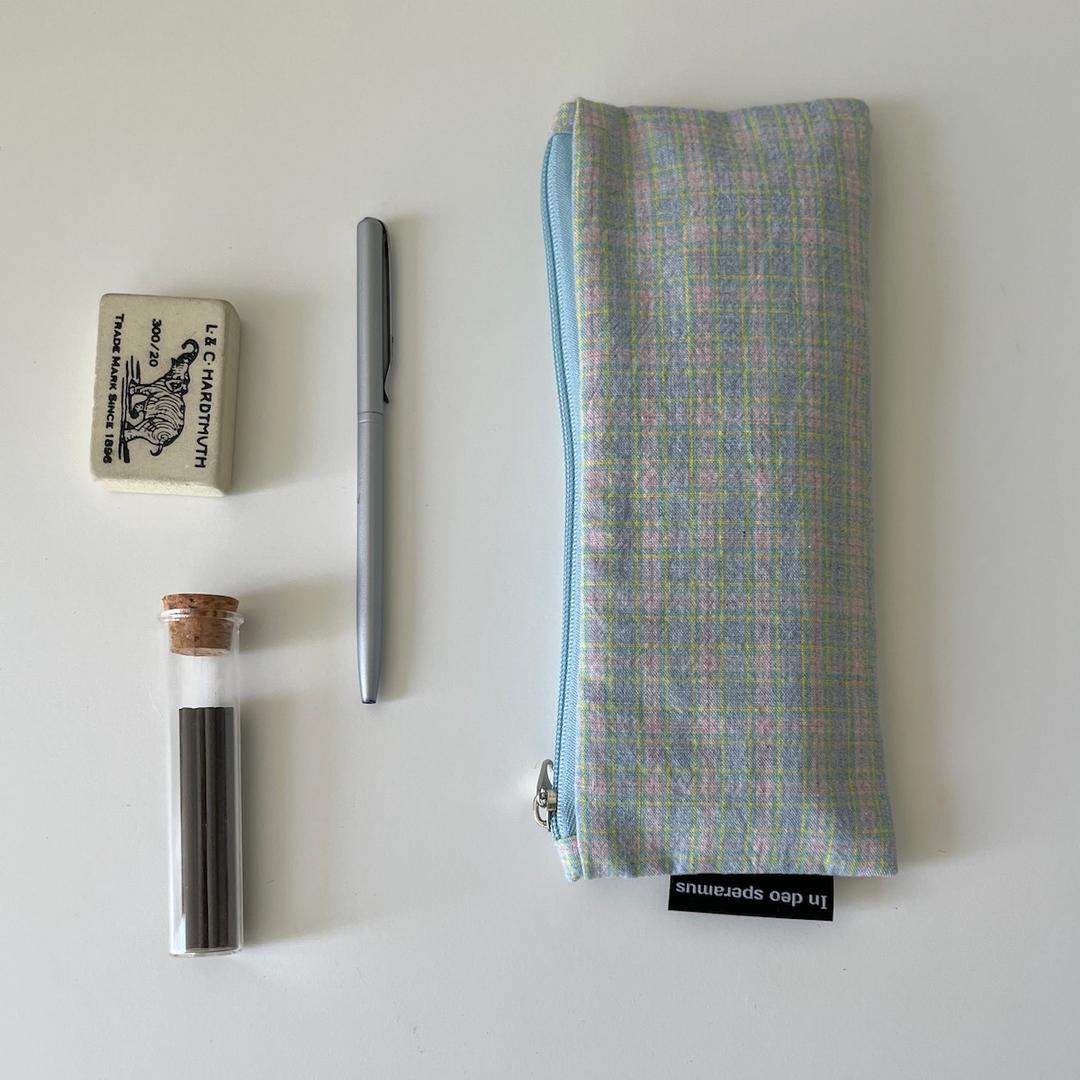 터키블루 체크 필통