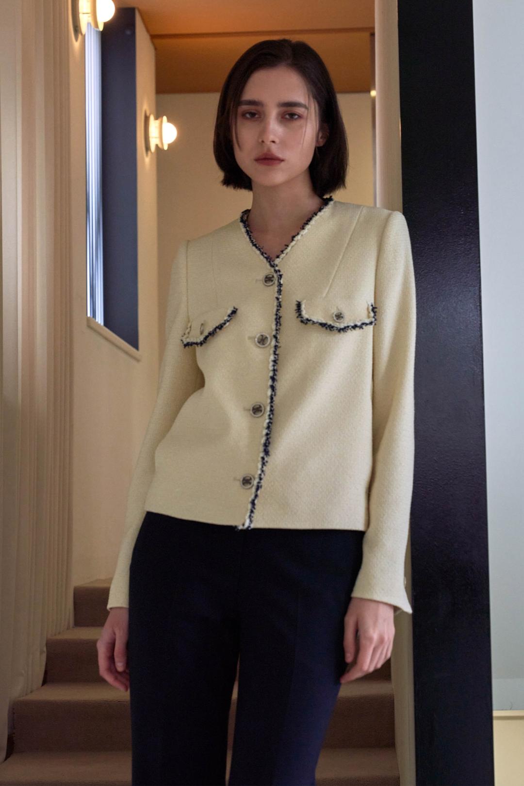 [앤클라인]V넥 트위드 라인 자켓 N4GS18