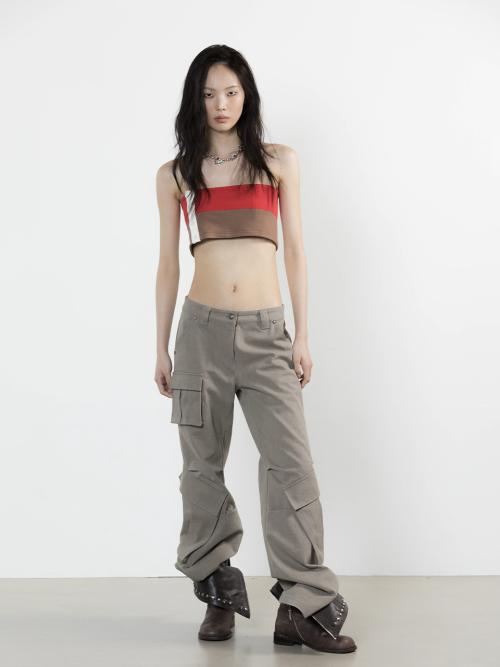 CARGO BOOTS CUT PANTS KHAKI GRAY