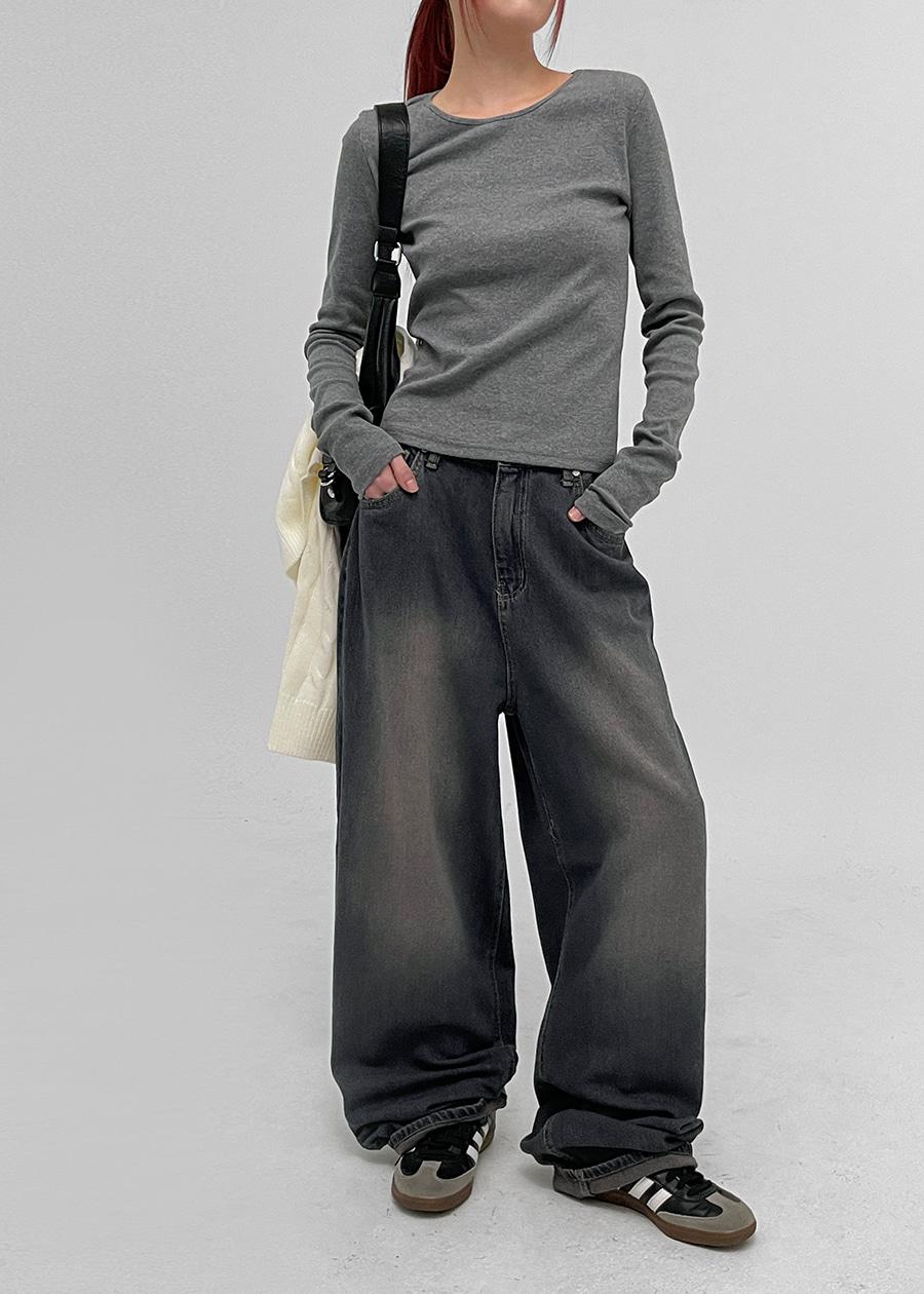 블랙업 다닷 썸머 워싱 와이드 데님팬츠