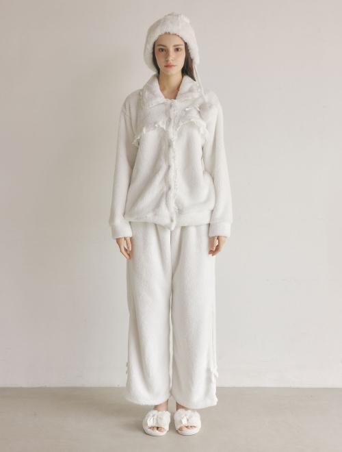 여성 마야 극세사 수면 긴소매 카라넥 투피스 잠옷