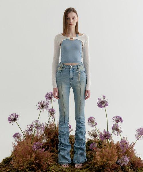 SHIRRING POINT SLIM DENIM PANTS - LIGHT BLUE