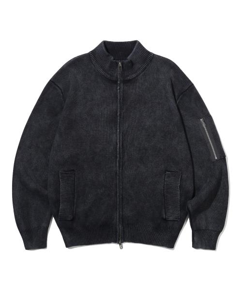 워시드 하이넥 니트 집업 (블랙)