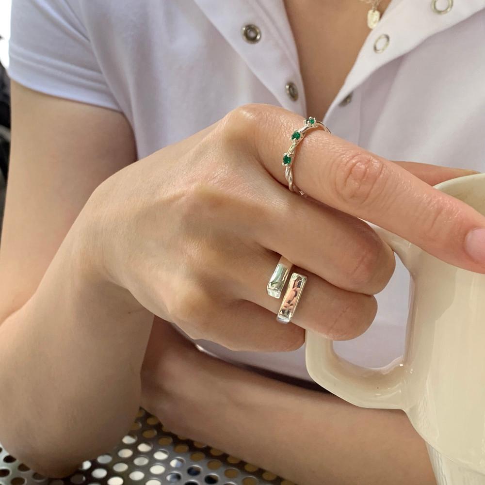 925실버 사각 크로스 오픈 프리사이즈 은 반지 2color