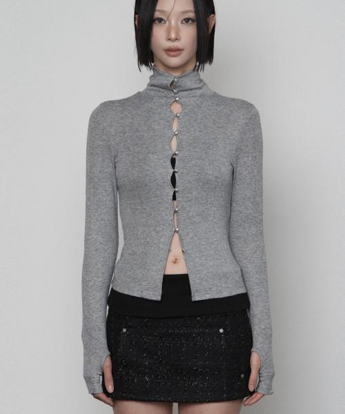 Polar Bean Button Cardigan ( MELANGE GRAY )