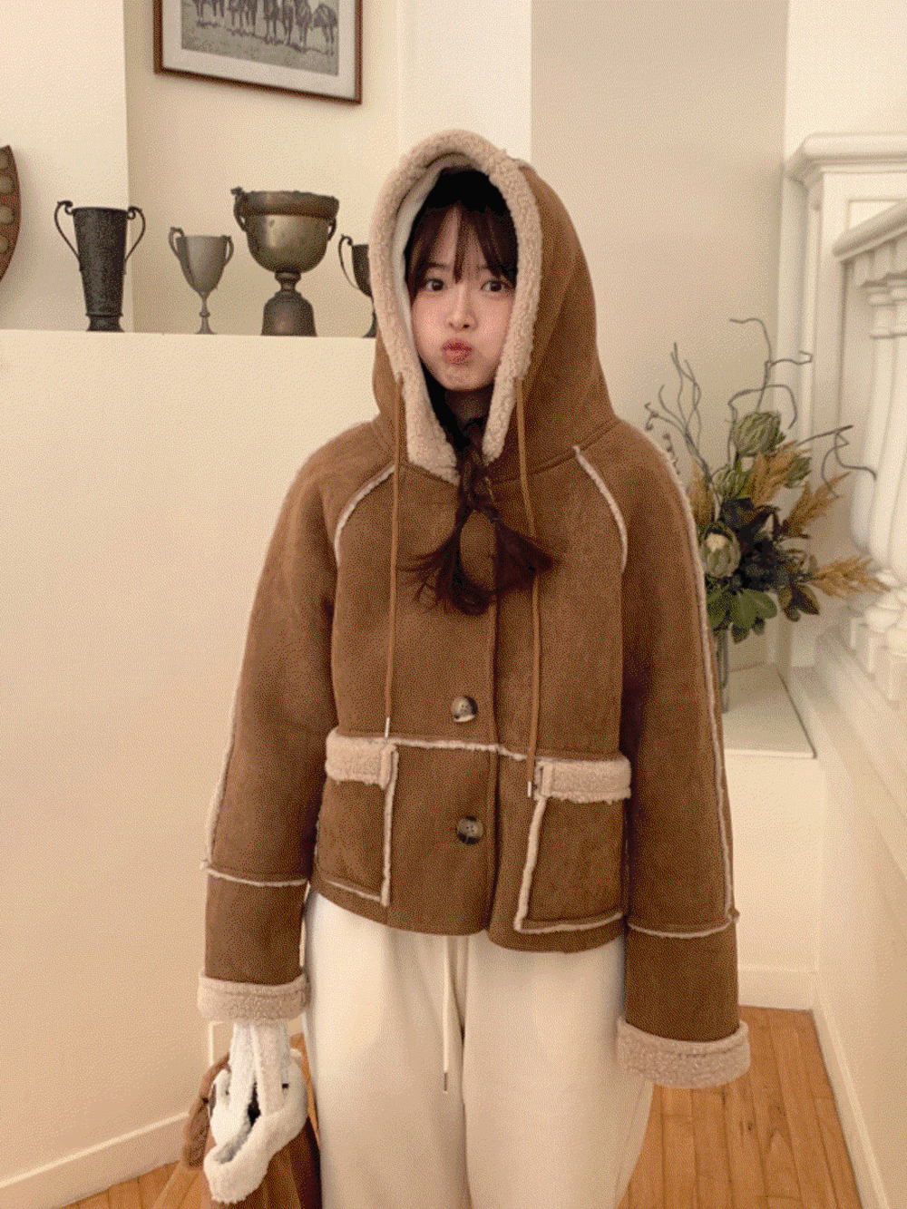 [양털/스웨이드] 모핀 스웨이드 후드 무스탕 (2color)