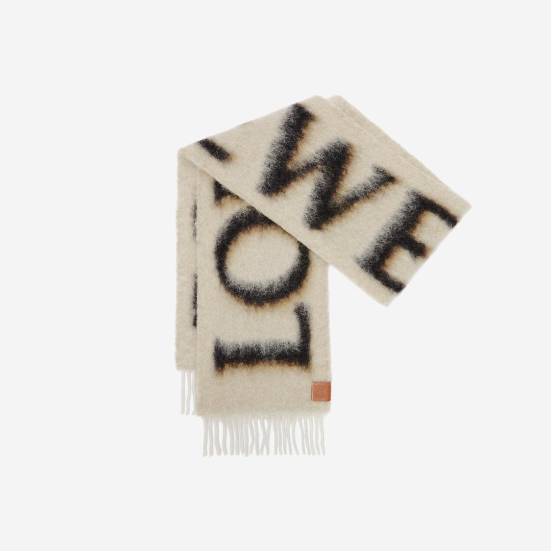 (W) Loewe Scarf in Wool and Mohair Camel Black